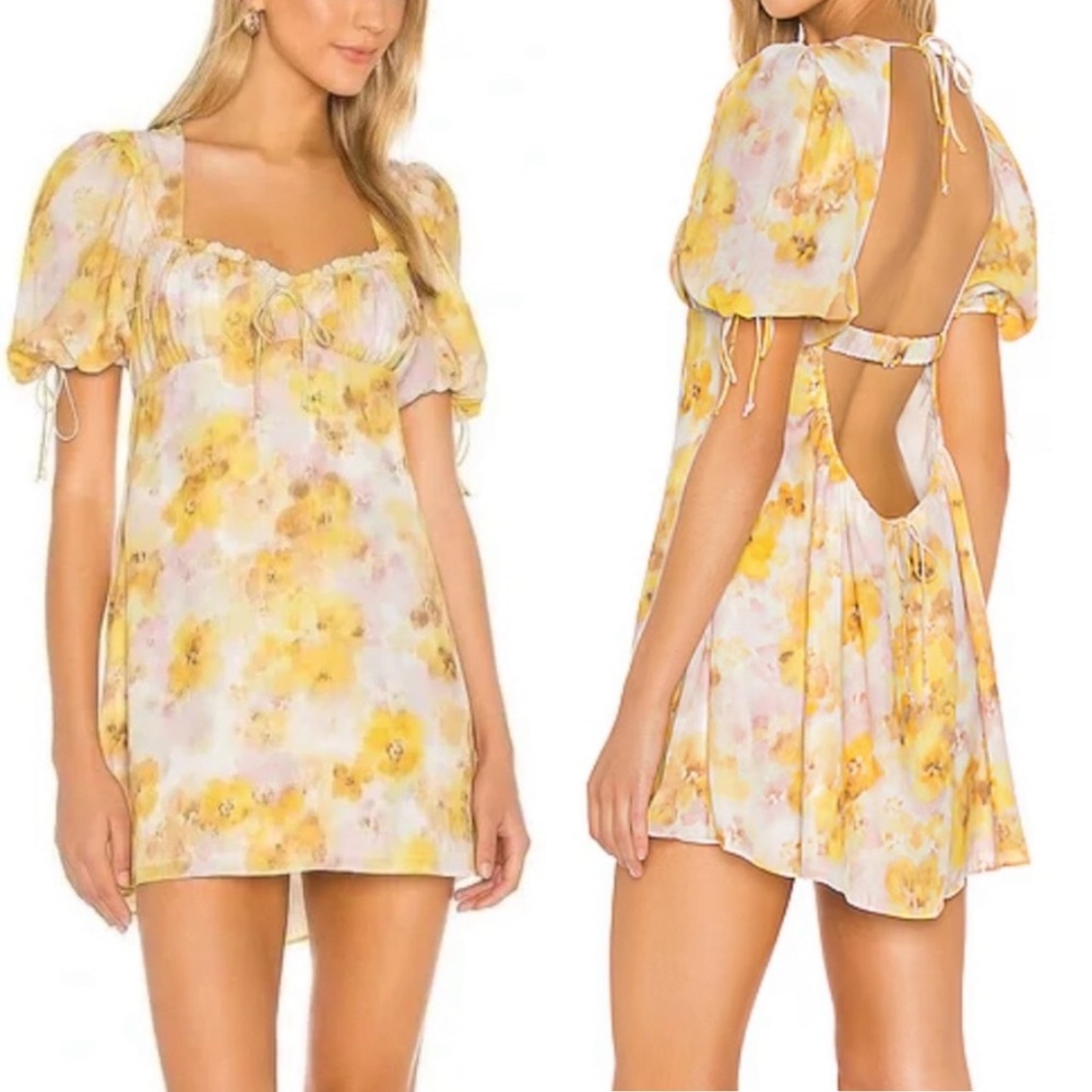 FOR LOVE AND LEMONS Zinna Mini Dress Size XS in Blurred Yellow Floral